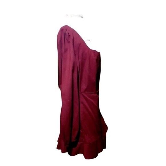 Princess Polly The Villa Mini Dress Burgundy Faux Wrap Puff Long Sleeves Sz 12 - Picture 5 of 9